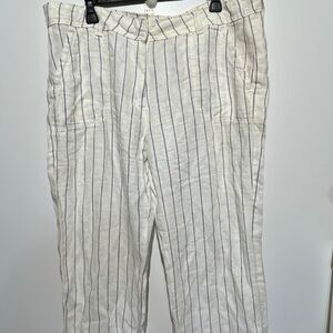 M&S Collection Women's Striped Linen Wide Leg Trouser Pants Navy White Size 14